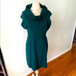 Teal Green cotton/sweater dress. Belt looking detail on the waist.